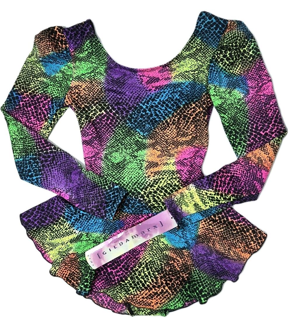 Gilda Marx VTG 90s Neon Rainbow Leopard Print LS Skate Dress Size Y/J (AS/AXS)